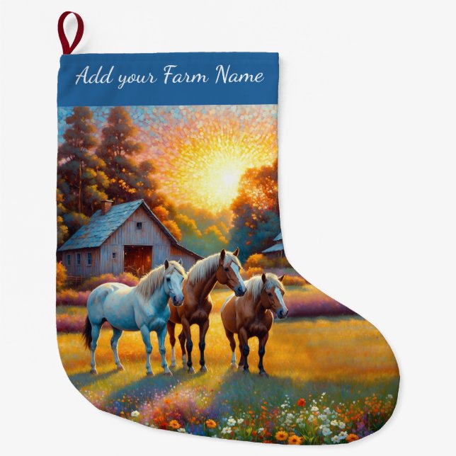 Horses on Farm Large Christmas Stocking (Front)