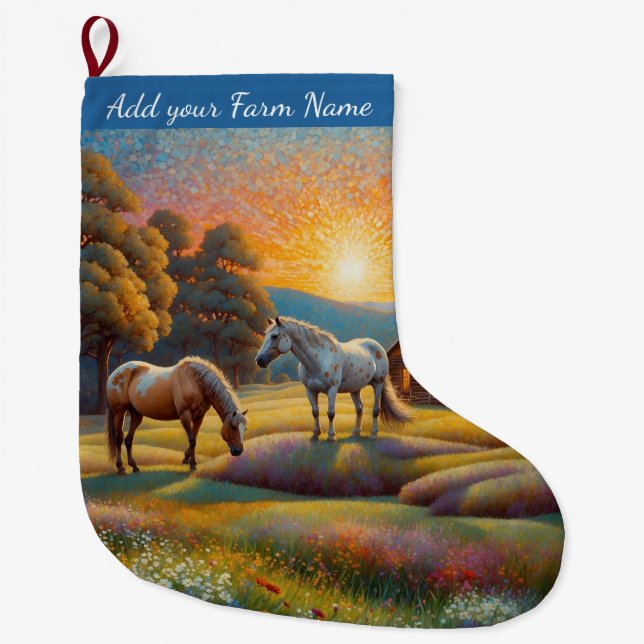 Horses on Farm Large Christmas Stocking (Front)