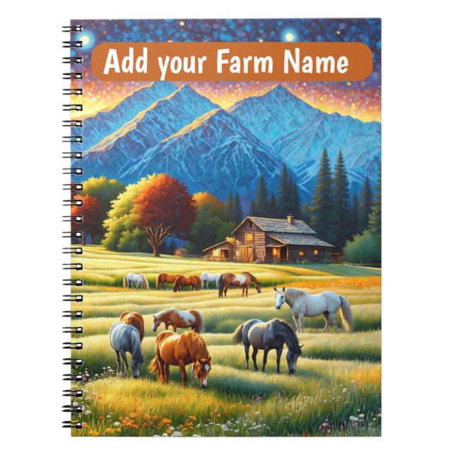 Horses on Farm Wildflower Meadow Notebook (Front)