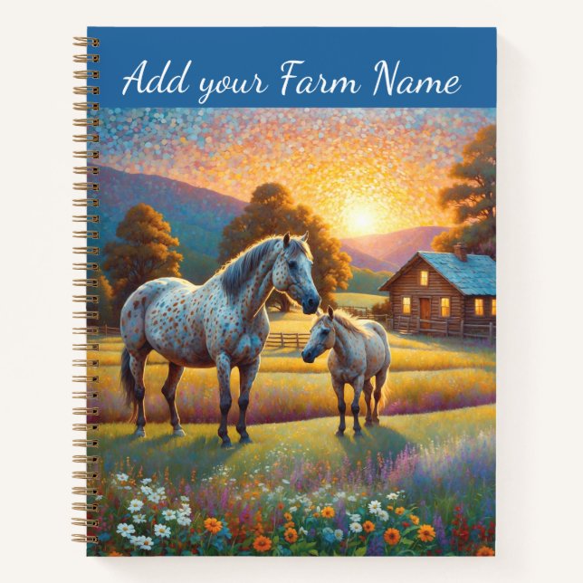 Horses on Farm Wildflower Meadow Notebook (Front)