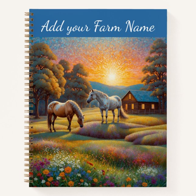 Horses on Farm Wildflower Meadow Notebook (Front)