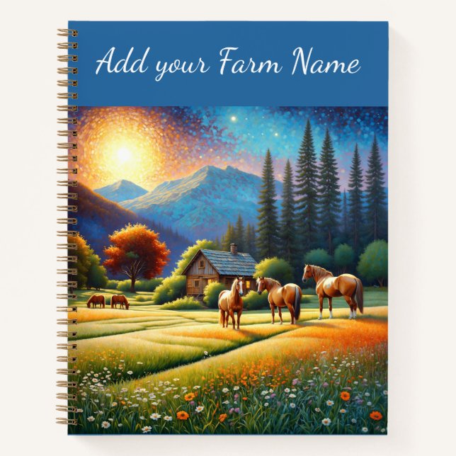 Horses on Farm Wildflower Meadow Notebook (Front)