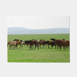 Horses on Pasture - Landscape Photograph Doormat