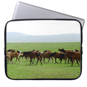 Horses on Pasture - Landscape Photograph Laptop Sleeve
