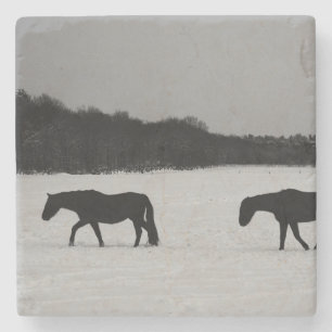Horses On Snow coastercn Stone Coaster