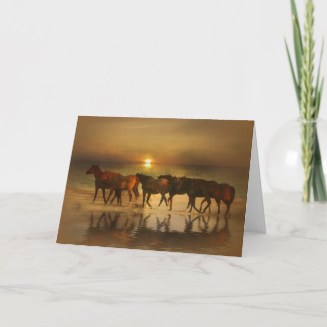 Horses on the Beach Blank Note Cards (Front)