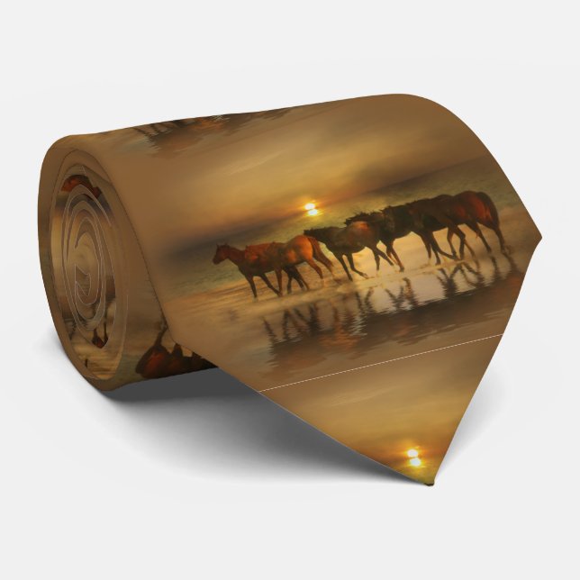 Horses on the Beach Neck tie (Rolled)
