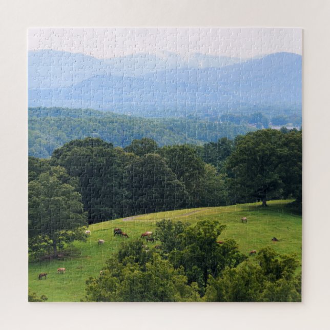 Horses on the Blue Ridge Mountains - 20x20 inch Jigsaw Puzzle (Vertical)
