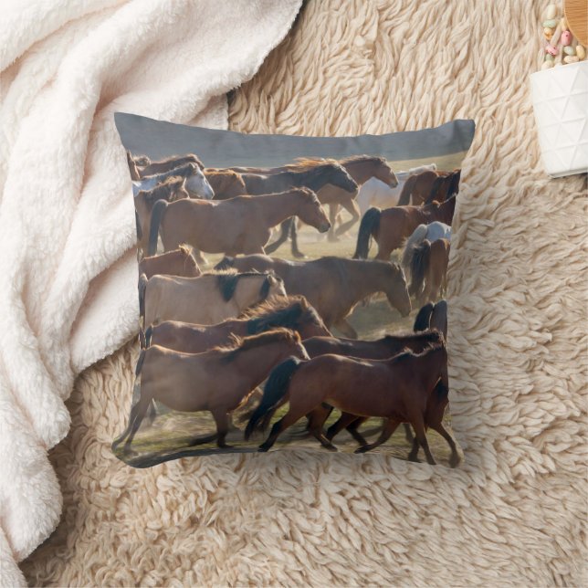 Horses on the ranch, Inner Mongolia, China Cushion (Blanket)