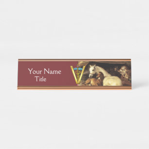 HORSES, OTHER ANIMALS ,CADUCEUS VETERINARY SYMBOL DESK NAME PLATE