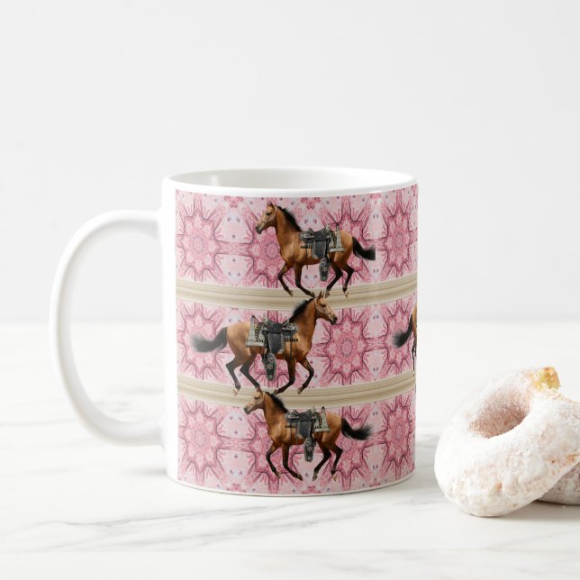 Horses Pink Floral Mug (With Donut)