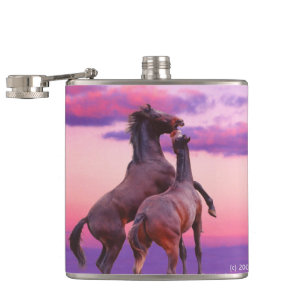 Horses playing sunrise Flask