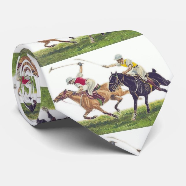 Horses Polo Players Print Necktie (Rolled)
