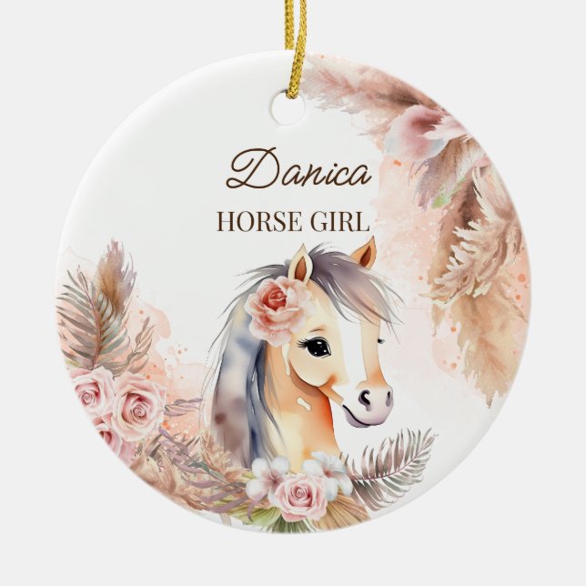 Horses pony themed gifts ceramic tree decoration (Front)