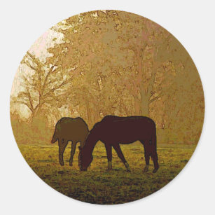 Horses Pop Art Classic Round Sticker