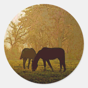 Horses Pop Art Classic Round Sticker