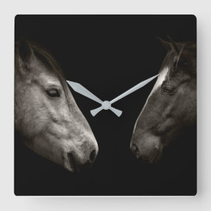 Horses portrait square wall clock
