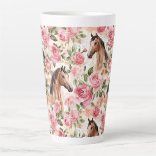 Horses Pretty Pink Roses Floral   Latte Mug