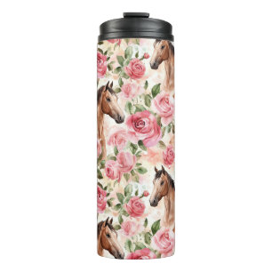 Horses Pretty Pink Roses Floral   Thermal Tumbler