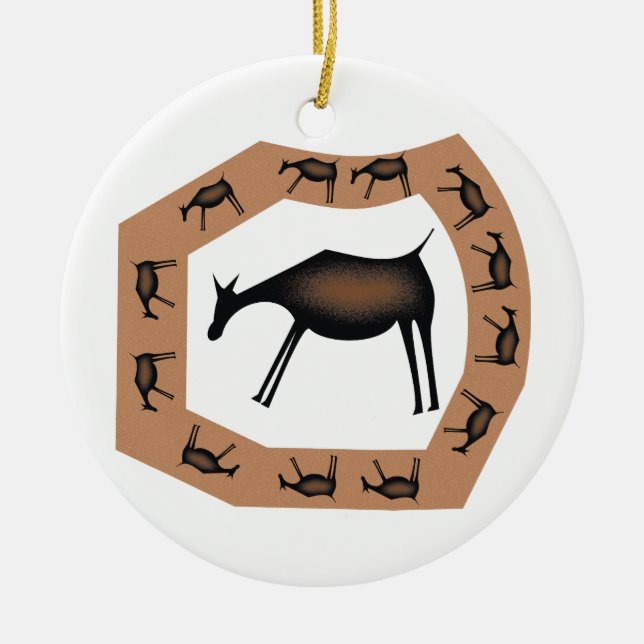 Horses Primitive cave Art Ceramic Tree Decoration (Front)