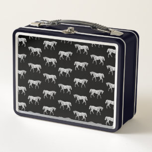 Horses Print Pattern Vintage Western Horse Art Metal Lunch Box