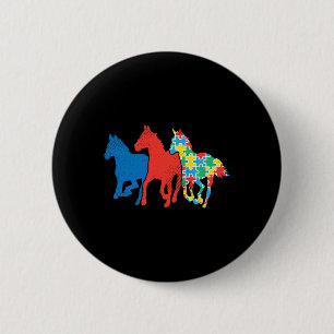 Horses Puzzle Red Blue Autism Awareness Asl Girls 6 Cm Round Badge