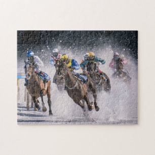 Horses Racing in the Snow Jigsaw Puzzle