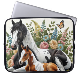 Horses Resting Among Vibrant Flowers and Greenery  Laptop Sleeve