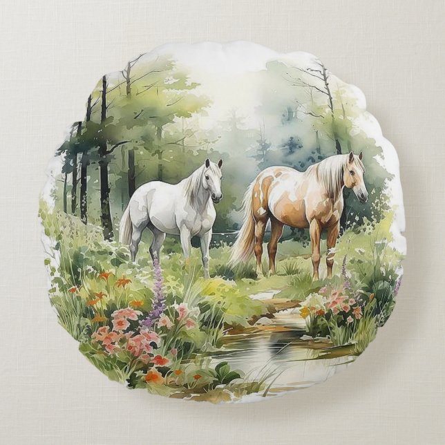 Horses    round cushion (Front)