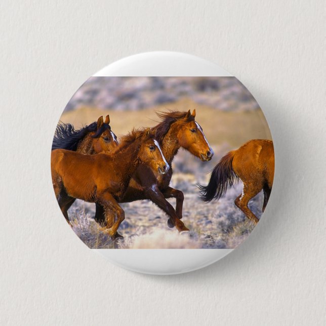 Horses running 6 cm round badge (Front)