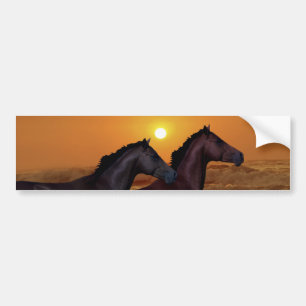 Horses running at ocean sunset bumper sticker
