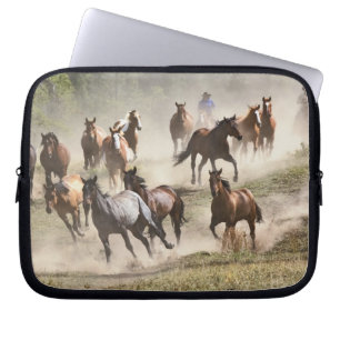 Horses running during roundup, Montana Laptop Sleeve