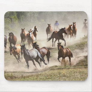 Horses running during roundup, Montana Mouse Mat