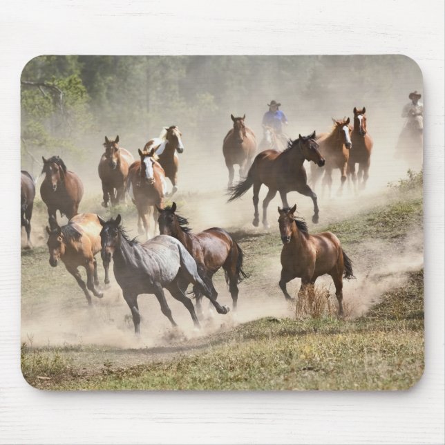 Horses running during roundup, Montana Mouse Mat (Front)