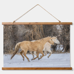 Horses Running in Snow Hanging Tapestry