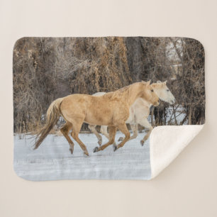 Horses Running in Snow Sherpa Blanket
