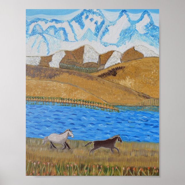 Horses running in the Mountains Poster (Front)