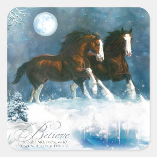 Horses Running In The Snow Square Sticker
