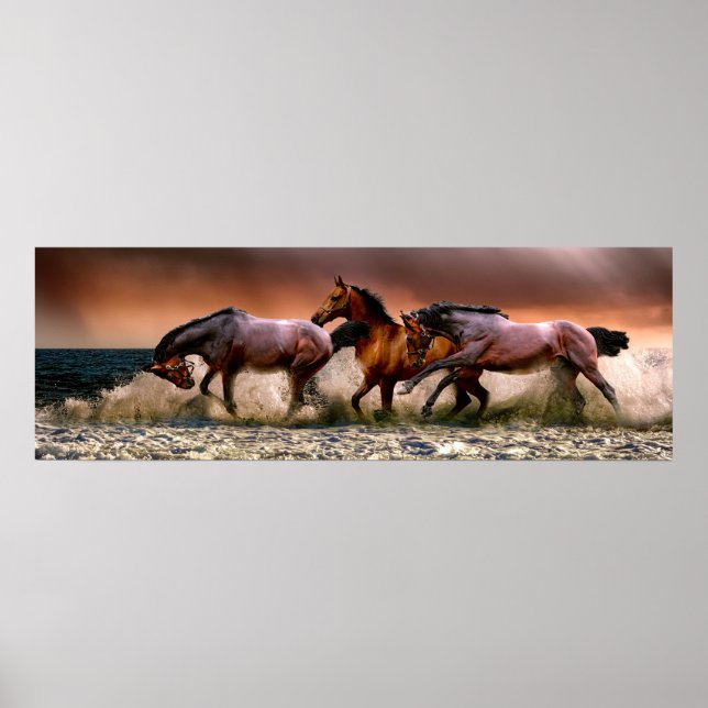 Horses Running in the Surf Poster (Front)