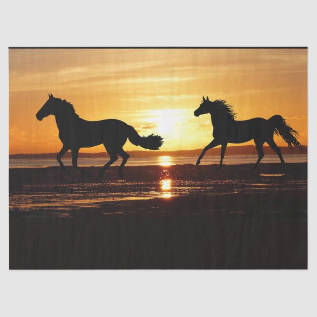 Horses Running Sunset Beach Decoupage Tissue Paper (Front)