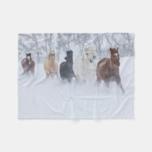 Horses Running Through the Snow Fleece Blanket