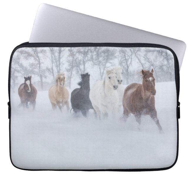 Horses Running Through the Snow Laptop Sleeve (Front)