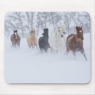 Horses Running Through the Snow Mouse Mat