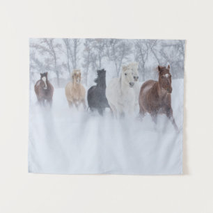 Horses Running Through the Snow Tapestry