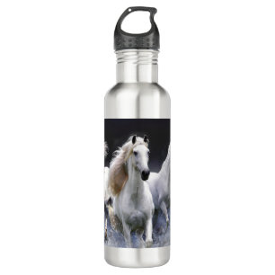 Horses running  throw pillow 710 ml water bottle