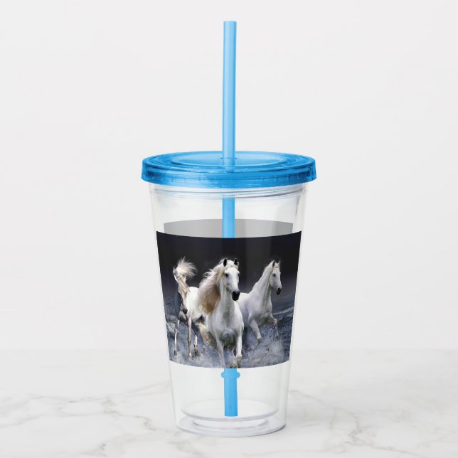 Horses running  throw pillow acrylic tumbler (Front)
