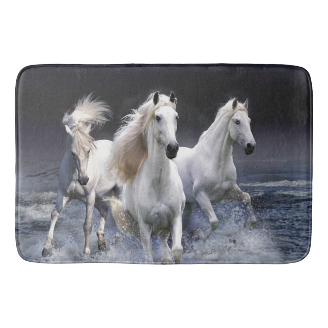 Horses running  throw pillow bath mat (Front)