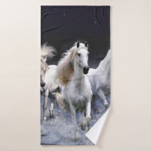 Horses running  throw pillow bath towel