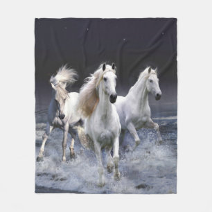 Horses running throw pillow fleece blanket