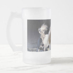Horses running throw pillow frosted glass beer mug